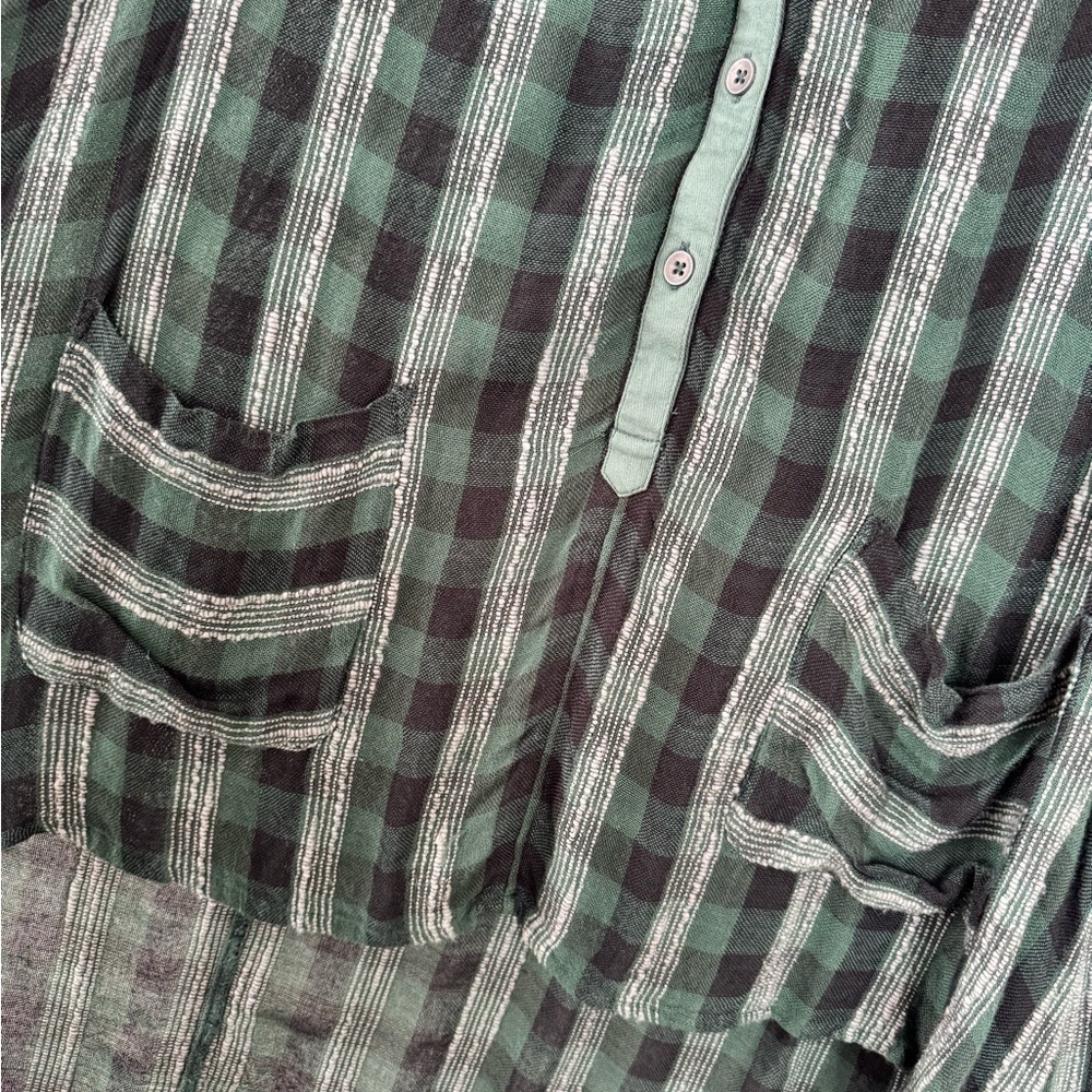 Free People Oversized Sleeveless Green Plaid Tunic Size XS - Picture 4 of 4